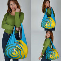 Rwanda Grocery Bag with Imigongo Spiraling Flag Hand Wave Time Spirit