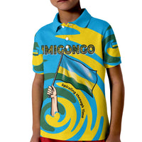 Rwanda Kid Polo Shirt with Imigongo Spiraling Flag Hand Wave Time Spirit