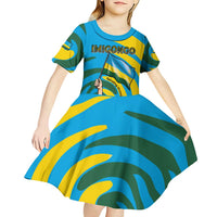 Rwanda Kid Short Sleeve Dress with Imigongo Spiraling Flag Hand Wave Time Spirit