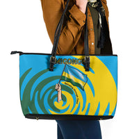 Rwanda Leather Tote Bag with Imigongo Spiraling Flag Hand Wave Time Spirit