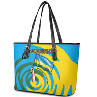 Rwanda Leather Tote Bag with Imigongo Spiraling Flag Hand Wave Time Spirit