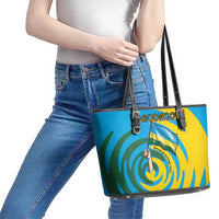 Rwanda Leather Tote Bag with Imigongo Spiraling Flag Hand Wave Time Spirit