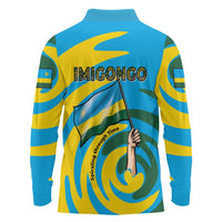 Rwanda Long Sleeve Polo Shirt with Imigongo Spiraling Flag Hand Wave Time Spirit