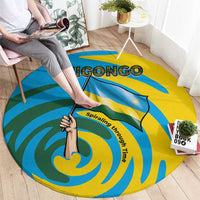 Rwanda Round Carpet with Imigongo Spiraling Flag Hand Wave Time Spirit