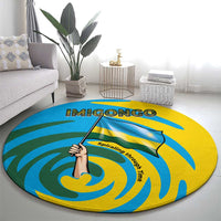 Rwanda Round Carpet with Imigongo Spiraling Flag Hand Wave Time Spirit