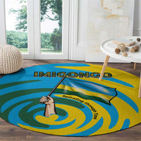 Rwanda Round Carpet with Imigongo Spiraling Flag Hand Wave Time Spirit