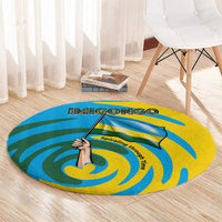 Rwanda Round Carpet with Imigongo Spiraling Flag Hand Wave Time Spirit