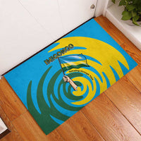 Rwanda Rubber Doormat with Imigongo Spiraling Flag Hand Wave Time Spirit
