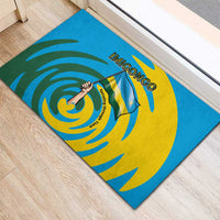 Rwanda Rubber Doormat with Imigongo Spiraling Flag Hand Wave Time Spirit