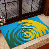 Rwanda Rubber Doormat with Imigongo Spiraling Flag Hand Wave Time Spirit