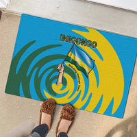 Rwanda Rubber Doormat with Imigongo Spiraling Flag Hand Wave Time Spirit