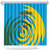 Rwanda Shower Curtain with Imigongo Spiraling Flag Hand Wave Time Spirit