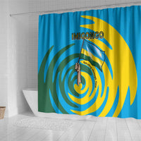 Rwanda Shower Curtain with Imigongo Spiraling Flag Hand Wave Time Spirit
