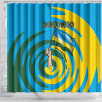 Rwanda Shower Curtain with Imigongo Spiraling Flag Hand Wave Time Spirit