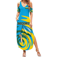 Rwanda Summer Maxi Dress with Imigongo Spiraling Flag Hand Wave Time Spirit