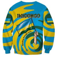 Rwanda Sweatshirt with Imigongo Spiraling Flag Hand Wave Time Spirit