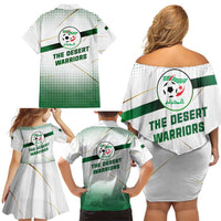 Algeria Soccer Family Matching Off Shoulder Short Dress and Hawaiian Shirt with Desert Warriors Text and National Flag Design