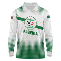 Algeria Soccer Long Sleeve Polo Shirt with Desert Warriors Text and National Flag Design