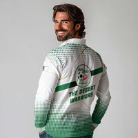 Algeria Soccer Long Sleeve Polo Shirt with Desert Warriors Text and National Flag Design