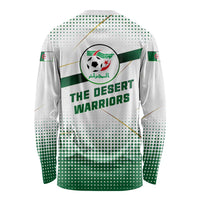 Algeria Soccer Long Sleeve Shirt with Desert Warriors Text and National Flag Design