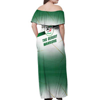 Algeria Soccer Off Shoulder Maxi Dress with Desert Warriors Text and National Flag Design