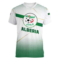 Algeria Soccer Women V-Neck T-Shirt with Desert Warriors Text and National Flag Design