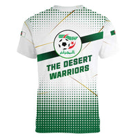 Algeria Soccer Women V-Neck T-Shirt with Desert Warriors Text and National Flag Design