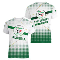 Algeria Soccer Women V-Neck T-Shirt with Desert Warriors Text and National Flag Design