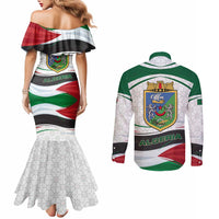 Algeria Couples Matching Mermaid Dress and Long Sleeve Button Shirt with National Flag and Coat of Arms Crest Design