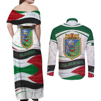 Algeria Couples Matching Off Shoulder Maxi Dress and Long Sleeve Button Shirt with National Flag and Coat of Arms Crest Design