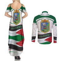 Algeria Couples Matching Summer Maxi Dress and Long Sleeve Button Shirt with National Flag and Coat of Arms Crest Design