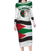 Algeria Family Matching Long Sleeve Bodycon Dress and Hawaiian Shirt with National Flag and Coat of Arms Crest Design