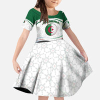 Algeria Family Matching Off The Shoulder Long Sleeve Dress and Hawaiian Shirt with National Flag and Coat of Arms Crest Design