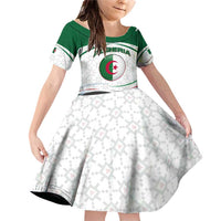 Algeria Family Matching Off Shoulder Short Dress and Hawaiian Shirt with National Flag and Coat of Arms Crest Design