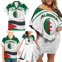 Algeria Family Matching Off Shoulder Short Dress and Hawaiian Shirt with National Flag and Coat of Arms Crest Design