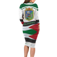 Algeria Long Sleeve Bodycon Dress with National Flag and Coat of Arms Crest Design