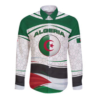 Algeria Long Sleeve Button Shirt with National Flag and Coat of Arms Crest Design