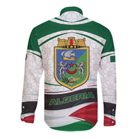 Algeria Long Sleeve Button Shirt with National Flag and Coat of Arms Crest Design