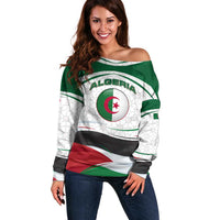 Algeria Off Shoulder Sweater with National Flag and Coat of Arms Crest Design