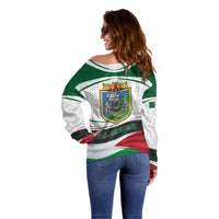 Algeria Off Shoulder Sweater with National Flag and Coat of Arms Crest Design