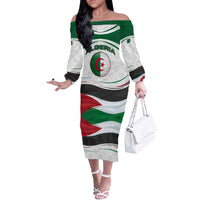 Algeria Off The Shoulder Long Sleeve Dress with National Flag and Coat of Arms Crest Design