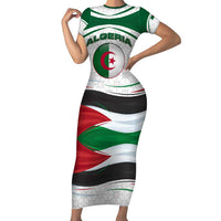 Algeria Short Sleeve Bodycon Dress with National Flag and Coat of Arms Crest Design