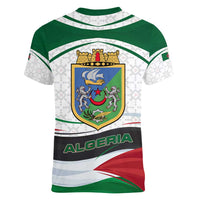Algeria Women V-Neck T-Shirt with National Flag and Coat of Arms Crest Design