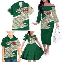 Algeria Family Matching Off The Shoulder Long Sleeve Dress and Hawaiian Shirt with Arabic Calligraphy and Traditional Pattern Design