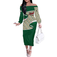 Algeria Family Matching Off The Shoulder Long Sleeve Dress and Hawaiian Shirt with Arabic Calligraphy and Traditional Pattern Design