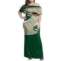 Algeria Family Matching Off Shoulder Maxi Dress and Hawaiian Shirt with Arabic Calligraphy and Traditional Pattern Design