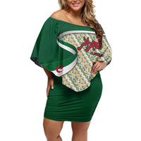 Algeria Family Matching Off Shoulder Short Dress and Hawaiian Shirt with Arabic Calligraphy and Traditional Pattern Design