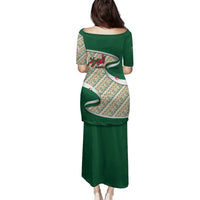 Algeria Family Matching Puletasi and Hawaiian Shirt with Arabic Calligraphy and Traditional Pattern Design