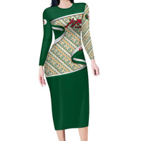 Algeria Long Sleeve Bodycon Dress with Arabic Calligraphy and Traditional Pattern Design