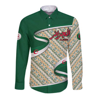 Algeria Long Sleeve Button Shirt with Arabic Calligraphy and Traditional Pattern Design